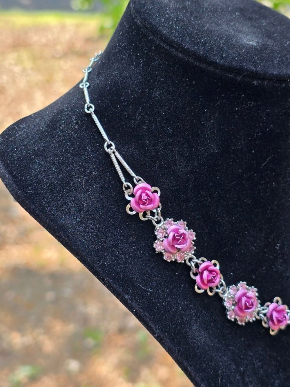 Vtg 90's Y2K Avon Metallic Frosted Pink Rose Nina Ricci Choker Bracelet 2 Pc Set - Picture 3 of 9